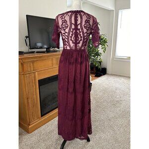 PinkBlush Dress Size Small Maternity Burgundy Lace Maxi Long Overlay